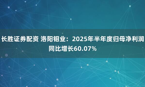 长胜证券配资 洛阳钼业：2025年半年度归母净利润同比增长60.07%