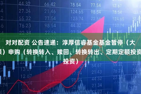 对对配资 公告速递：淳厚信睿基金基金暂停（大额）申购（转换转入、赎回、转换转出、定期定额投资）